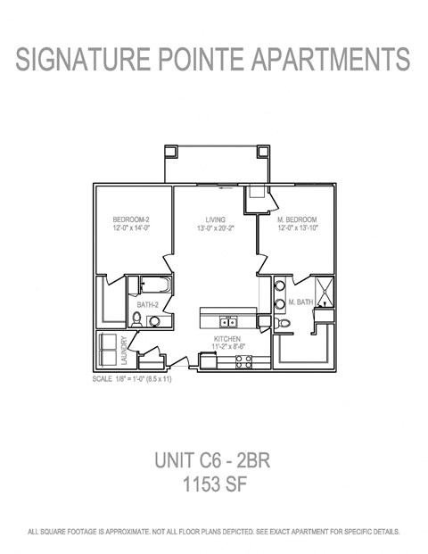 Floor plan for 2 beds, 2 baths, 1153 sqft